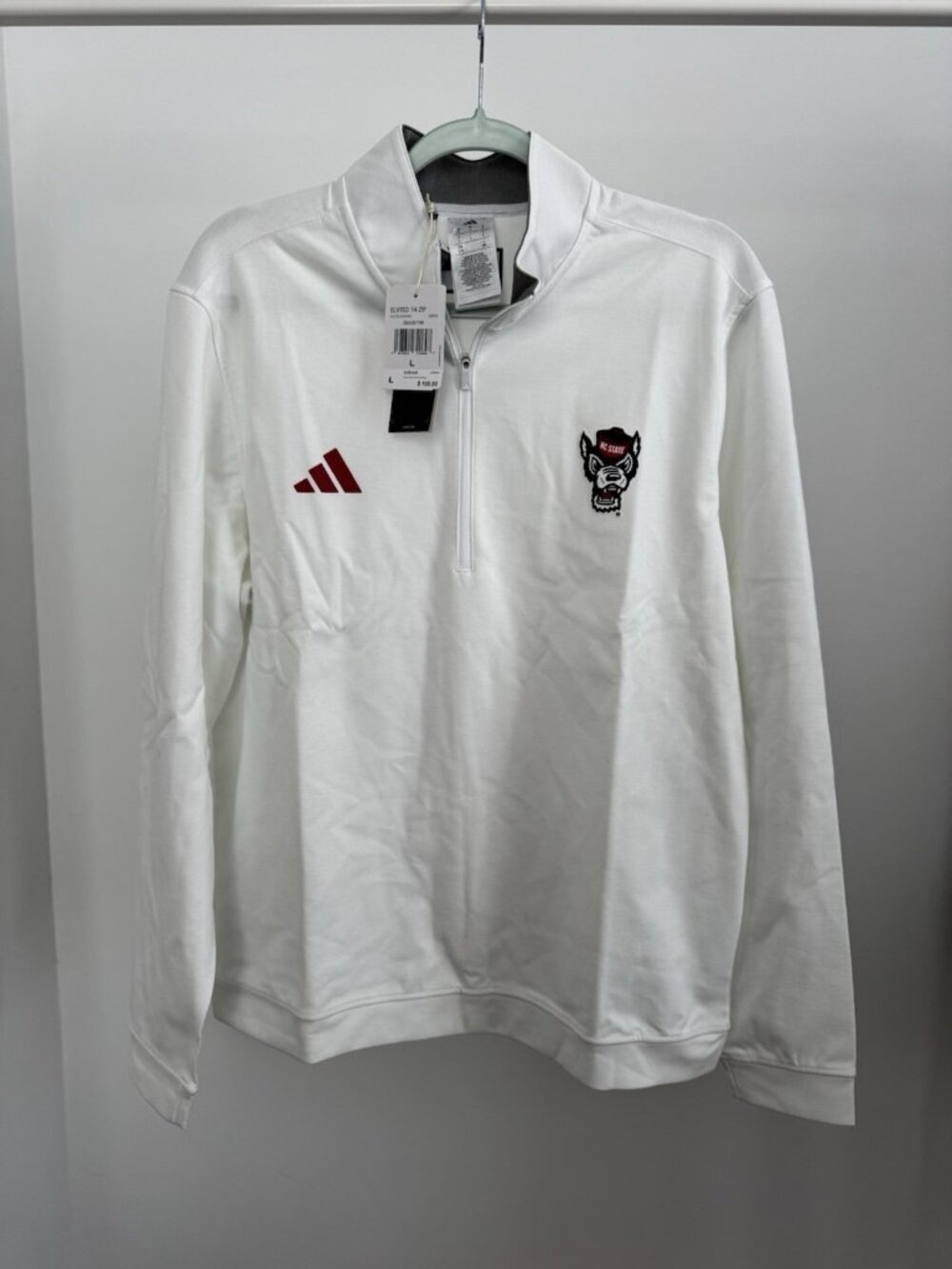 Adidas NC State Wolfpack Quarter Zip Pullover Men's Large White NWT $100